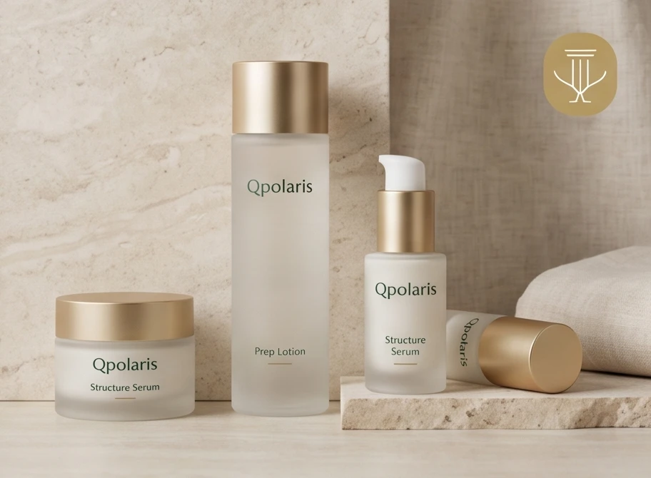 منتجات Qpolaris للعناية بالبشرة في إعداد دافئ وراقي
